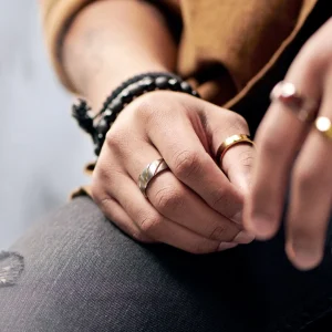 Lucleon Bague Aesop En Vagues De Titane Argenté Et Doré 10