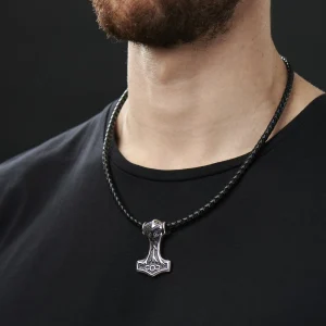 Fort Tempus Collier En Cuir Noir Et Pendentif Viking Double Face 12