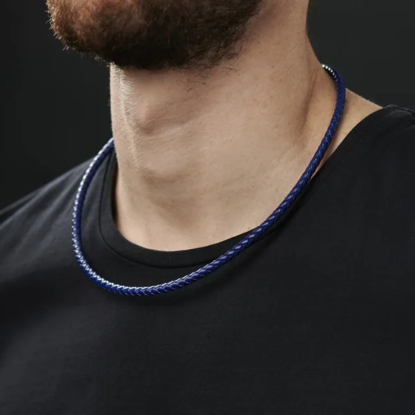 Collin Rowe Collier En Cuir Bleu électrique Tressé 5mm 4