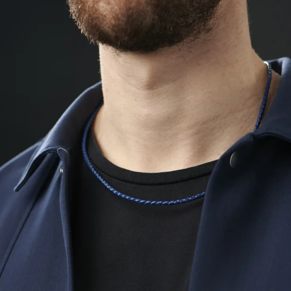 Collin Rowe Collier En Cuir Bleu Tissé 3mm 4