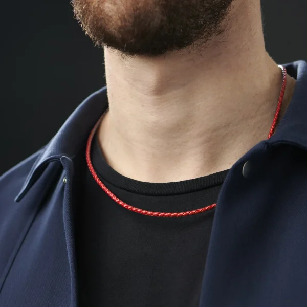 Collin Rowe Collier En Cuir Rouge Tressé 3 Mm 4
