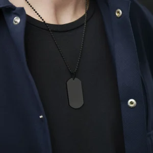 Lucleon Collier à Plaque D’identité Noire 12