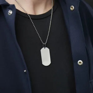 Lucleon Collier Avec Plaque D’identité Argentée 12