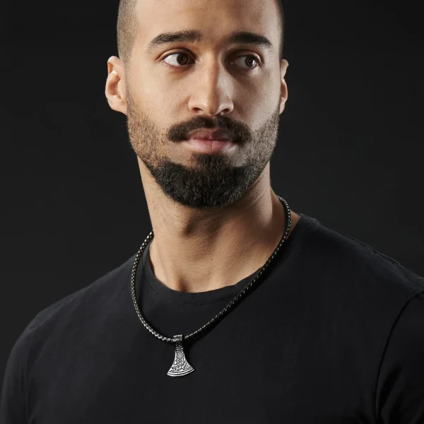 Fort Tempus Collier En Cuir Noir Et Rune Hache De Thor 5