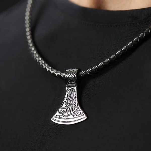 Fort Tempus Collier En Cuir Noir Et Rune Hache De Thor 4
