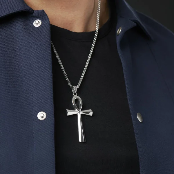 Fort Tempus Collier à Pendentif Ankh En Acier Argenté 4
