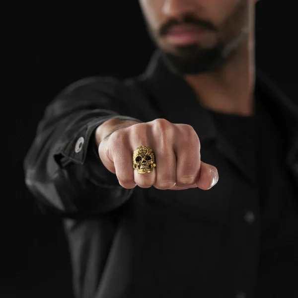 SteelCZ Bague En Acier Tête De Mort Doré 6