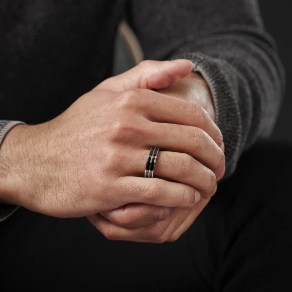 Lucleon Bague En Acier Et En Céramique Café Et Argent 4