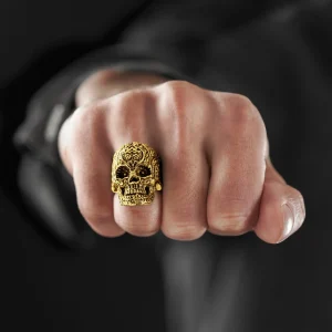 SteelCZ Bague En Acier Tête De Mort Doré 14