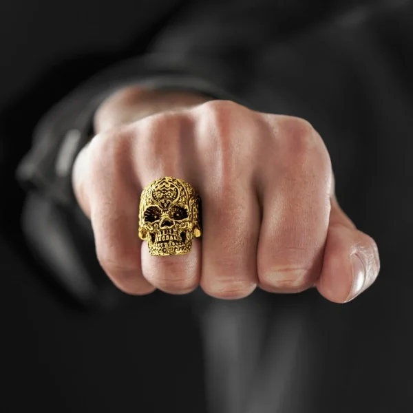 SteelCZ Bague En Acier Tête De Mort Doré 5