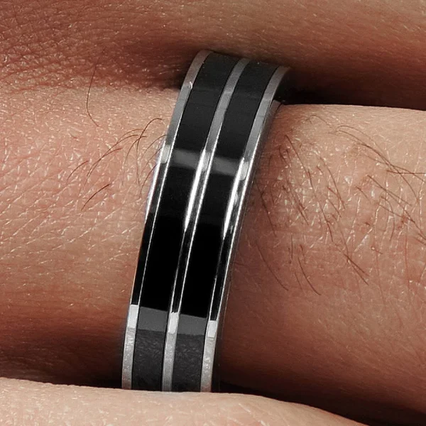 Lucleon Bague En Acier Et En Céramique Noir Et Argent 6