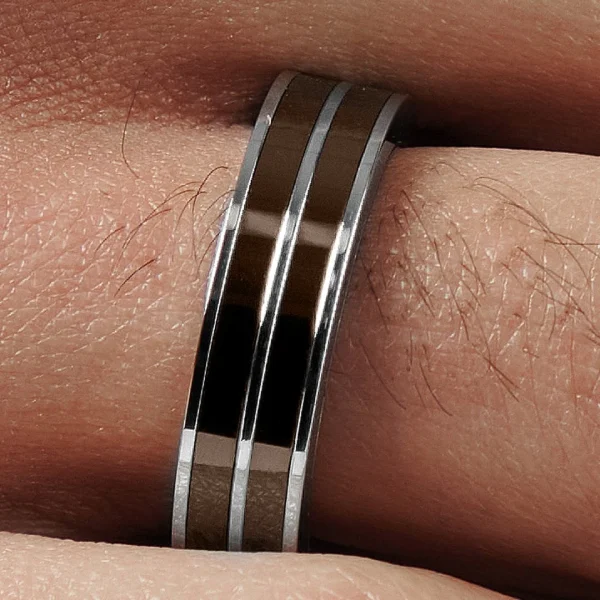 Lucleon Bague En Acier Et En Céramique Café Et Argent 6