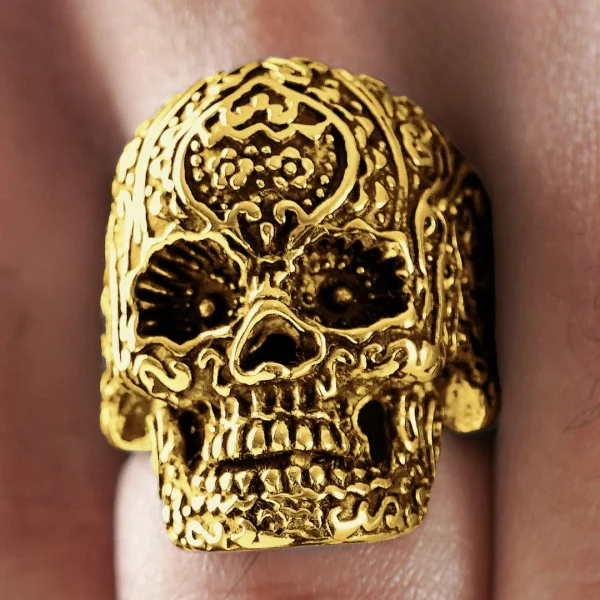 SteelCZ Bague En Acier Tête De Mort Doré 7