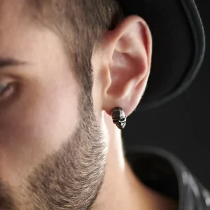 Moody Mason Boucle D’oreille Jax – Crâne En Acier Gris Foncé 12