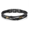 Lucleon Bracelet En Cordons De Cuir Noir Et En Acier Noir Et Or Icon 19