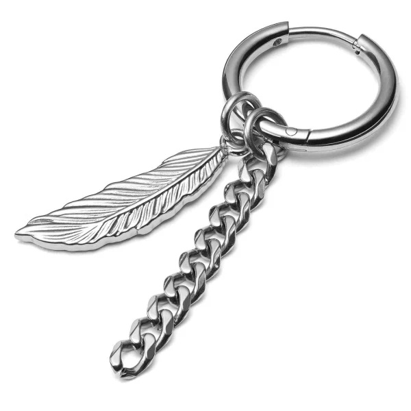 Lucleon Boucle D’oreille En Acier Argenté Avec Pendentifs Plumes Et Chaîne 1