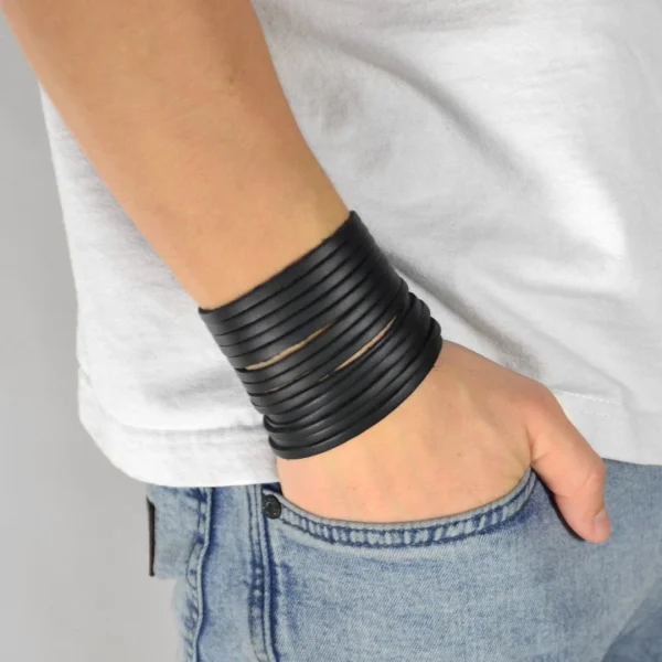 Collin Rowe Large Bracelet En Cuir Noir 4