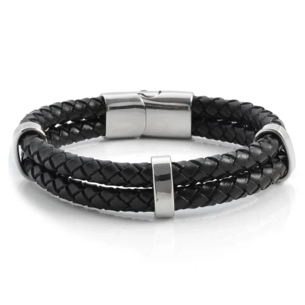 Fort Tempus Bracelet En Cuir Noir Tressé Double 1