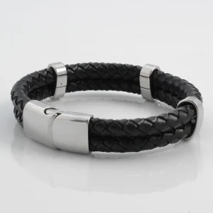 Fort Tempus Bracelet En Cuir Noir Tressé Double 8