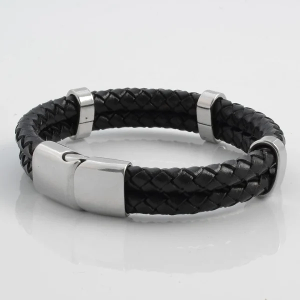 Fort Tempus Bracelet En Cuir Noir Tressé Double 3