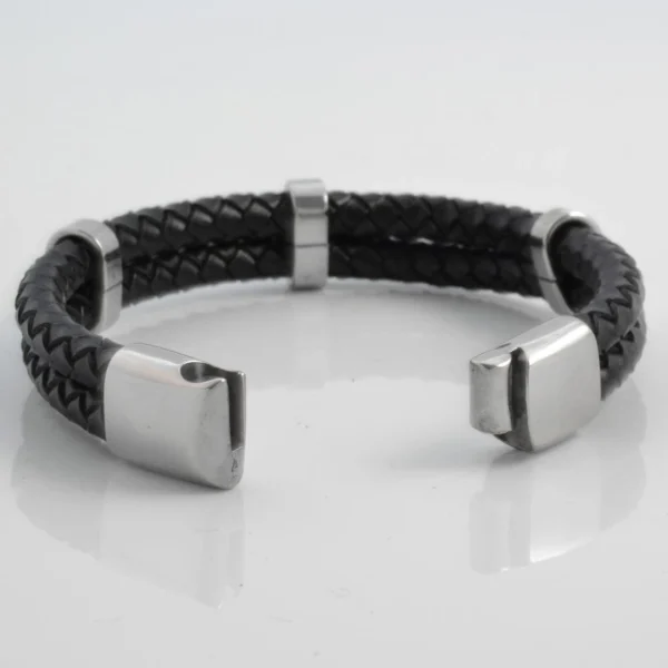 Fort Tempus Bracelet En Cuir Noir Tressé Double 4