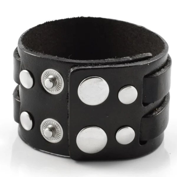 Collin Rowe Bracelet En Cuir Noir élégant à 2 Bandes 3