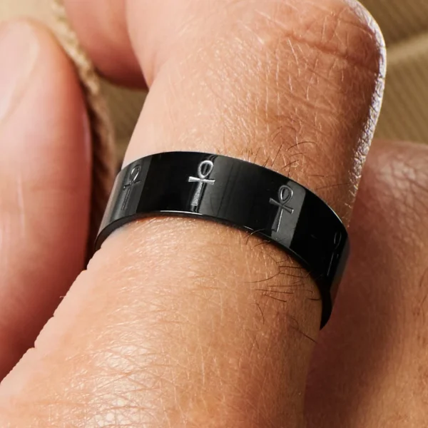 Lucleon Anneau Ankh En Acier Noir 7