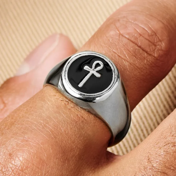 Lucleon Chevalière Ankh En Acier Argenté 7