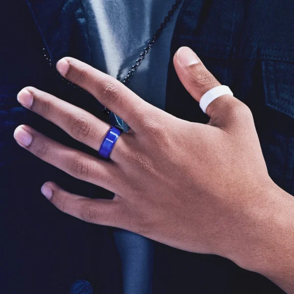 Lucleon Ferrum | Anneau Bleu En Céramique Brossée à Bords Biseautés Polis – 8 Mm 3