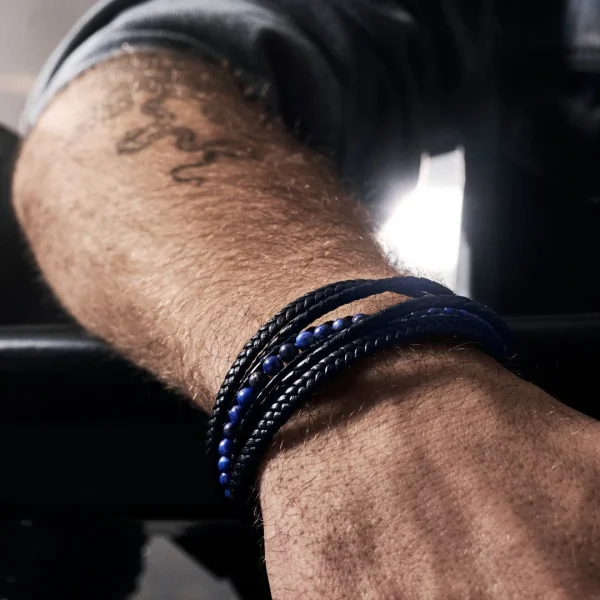 Lucleon Bracelet Naxos En Cuir Noir Et Perles Lapis Lazuli 3