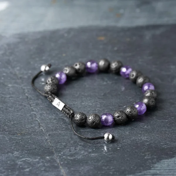 Arkai Bracelet Sanatio En Pierre De Lave & Améthyste De 8 Mm 6