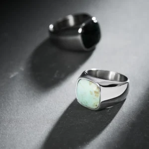 Lucleon Chevalière Argentée Gravel Len à Pierre De Chrysocolle 14