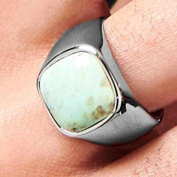 Lucleon Chevalière Argentée Gravel Len à Pierre De Chrysocolle 6