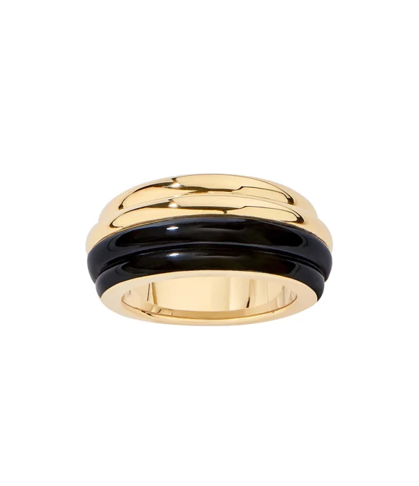 AURELIE BIDERMANN Bague Layla Godron Résine Noir 1