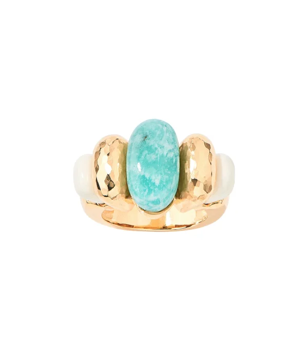 AURELIE BIDERMANN Bague Etania Ivoire Amazonite Doré 1