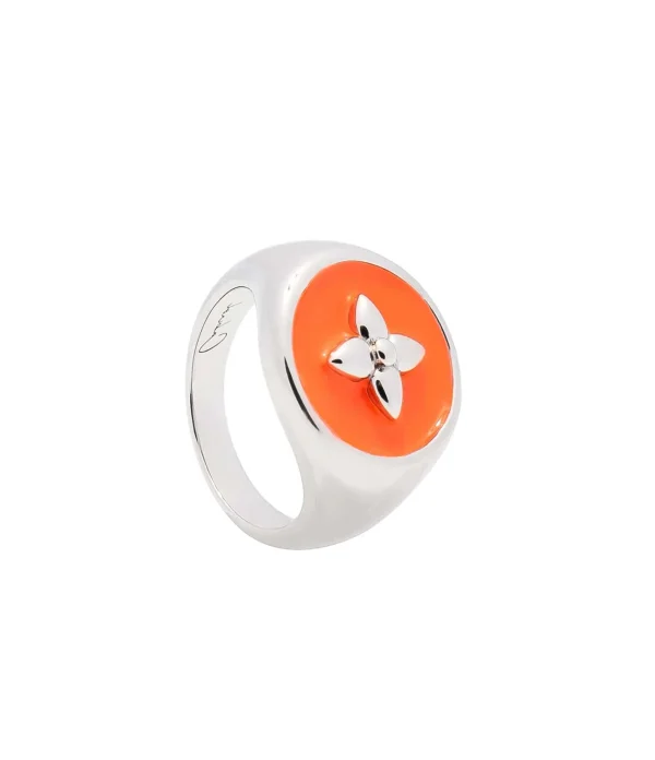 CABIROL Chevalière Croisette Argent Néon Orange 1