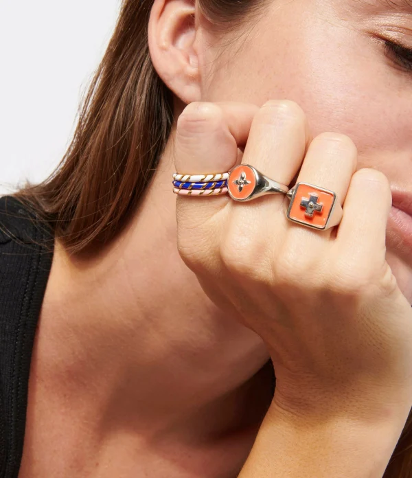 CABIROL Chevalière Croisette Argent Néon Orange 3