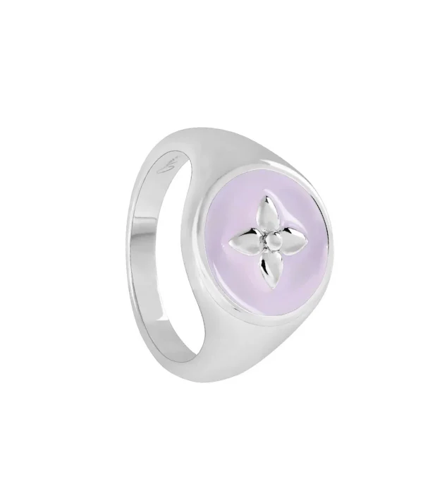 CABIROL Chevalière Croisette Argent Rose Poudré 1