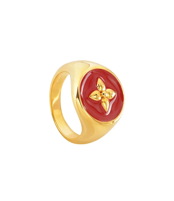 CABIROL Chevalière Croisette Vermeil Rouge Pourpre 1