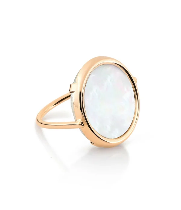 GINETTE NY Bague Disc Or Rose Nacre Blanche 1