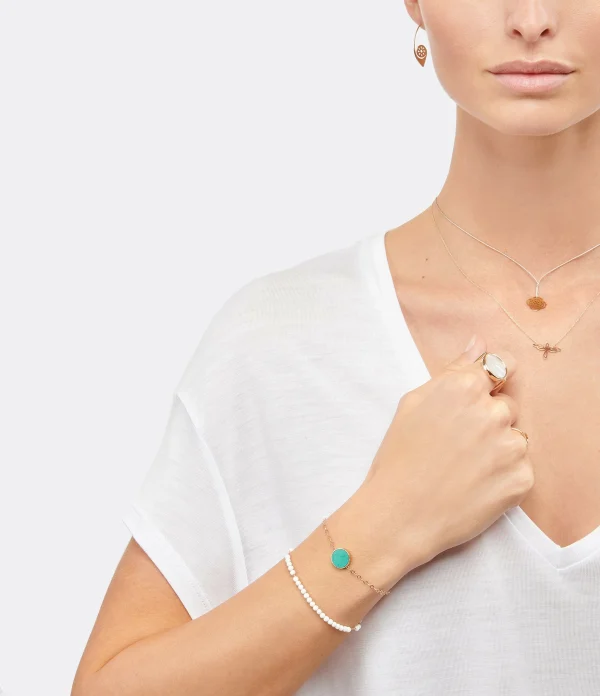 GINETTE NY Bague Disc Or Rose Nacre Blanche 4