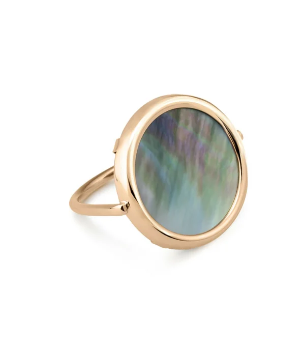 GINETTE NY Bague Disc Nacre Noire Or Rose 1