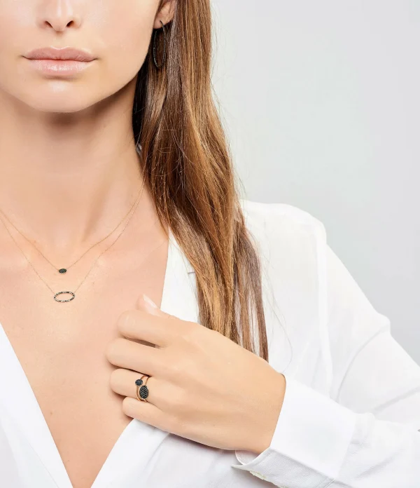 GINETTE NY Bague Ever Mini Disc Or Rose Diamants Noirs 3