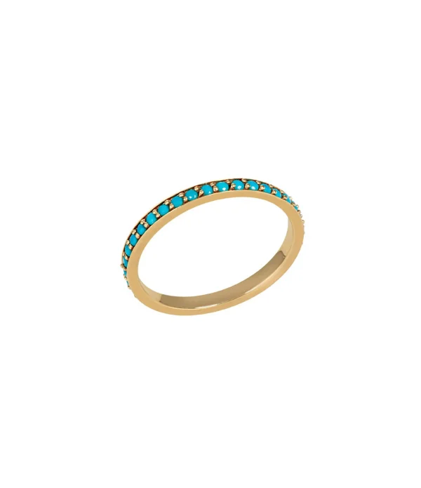 AND…PARIS Bague Alliance Pavée Turquoises Or Jaune 1
