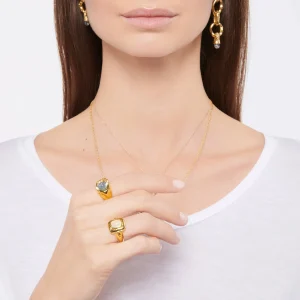 PAMELA LOVE Bague Alexis Pierre De Lune Argent Doré 9
