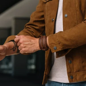 Collin Rowe Bracelet En Cuir Brut Marron 10