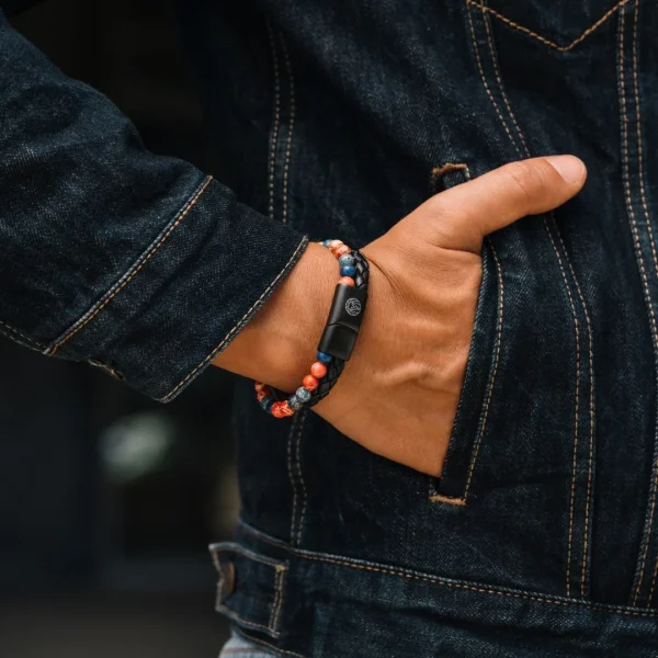 Lucleon Bracelet En Cuir Et En Pierres De Jaspe Rouge Et Bleu Icon 4