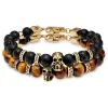 Arkai Bracelets Dorés Rico En Pierre De Lave, Oeil De Tigre Et Pendentif Crâne 11