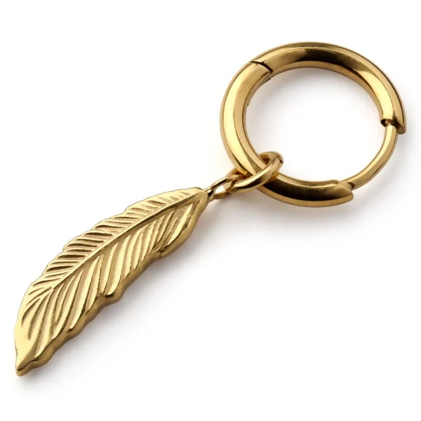 Lucleon Boucle D’oreille En Titane Doré Avec Pendentif Plume 1